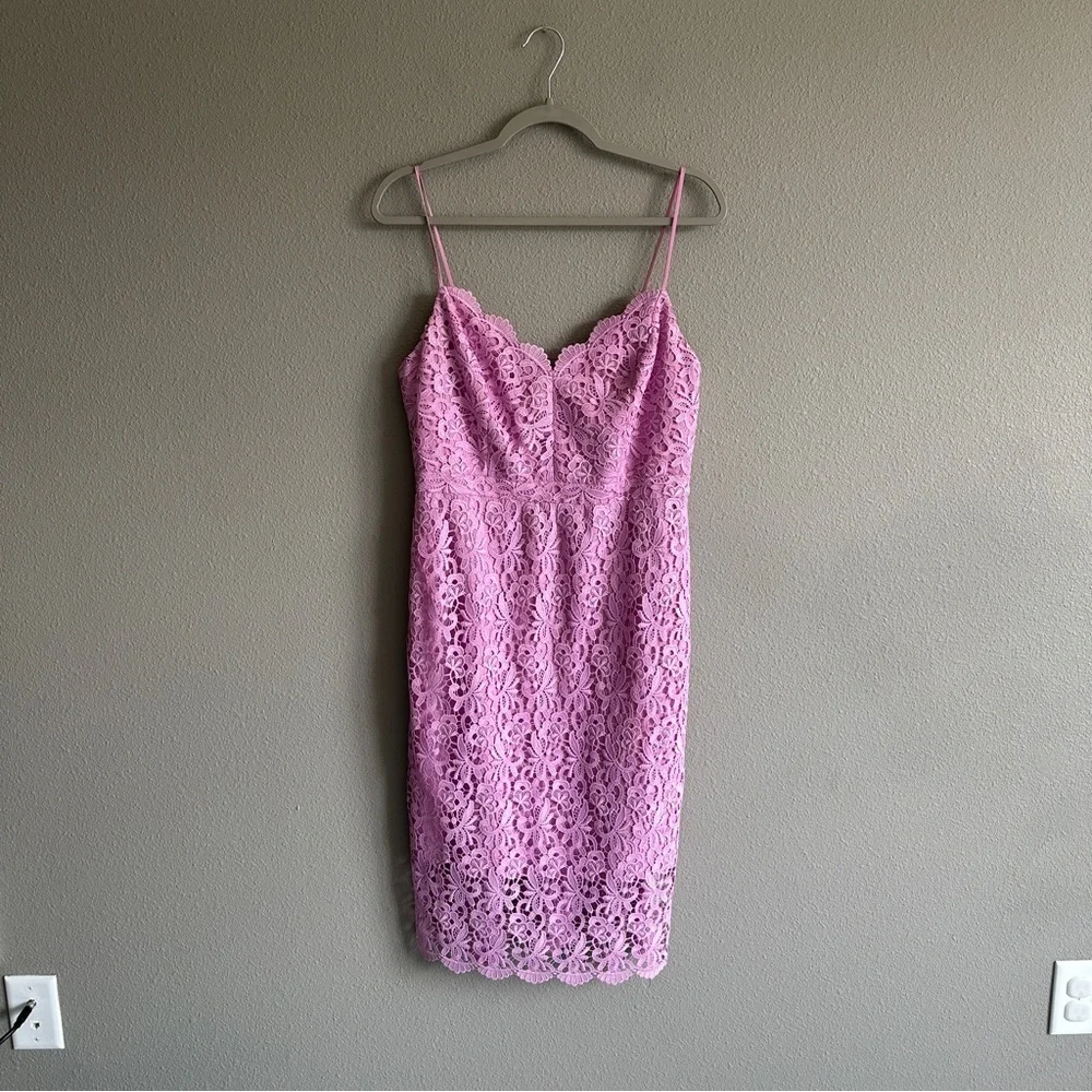 J. Crew Lavender Lace Midi Fitted Dress 8 - Picture 1 of 13